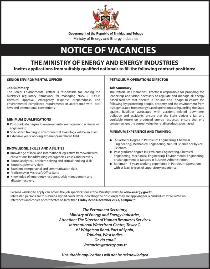 Ministry of Energy and Energy Industries | Vacancies
